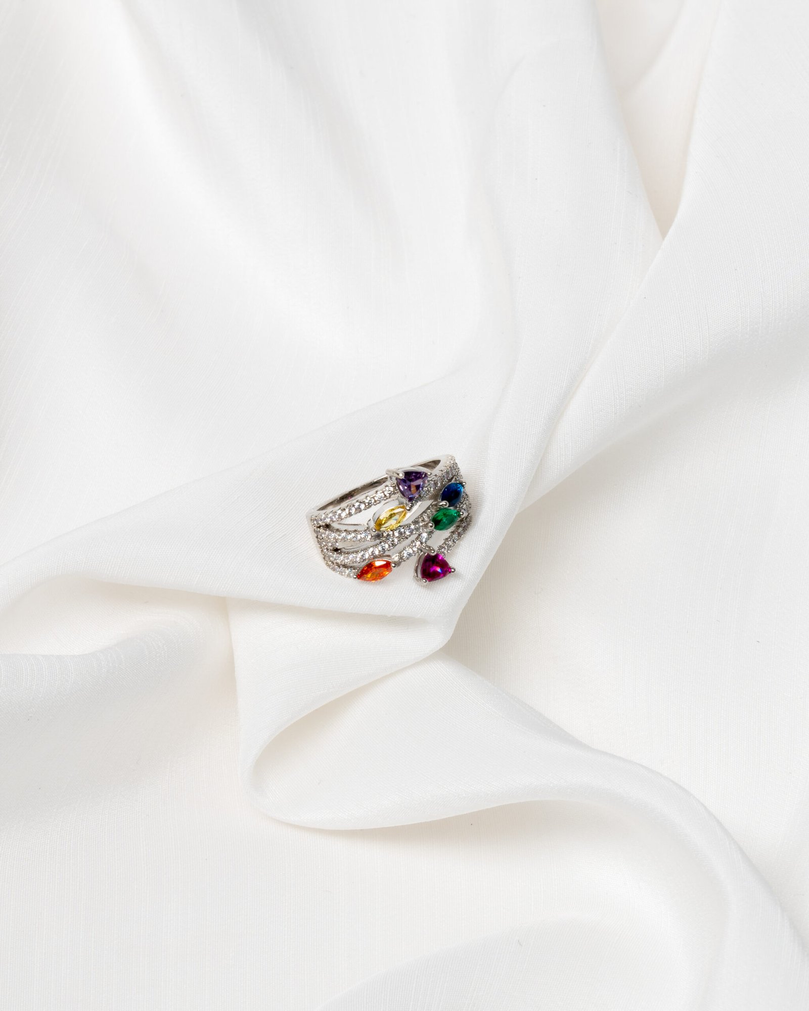 Δαχτυλίδι με Άσπρες και Χρωματιστές Πέτρες Ζιργκόν