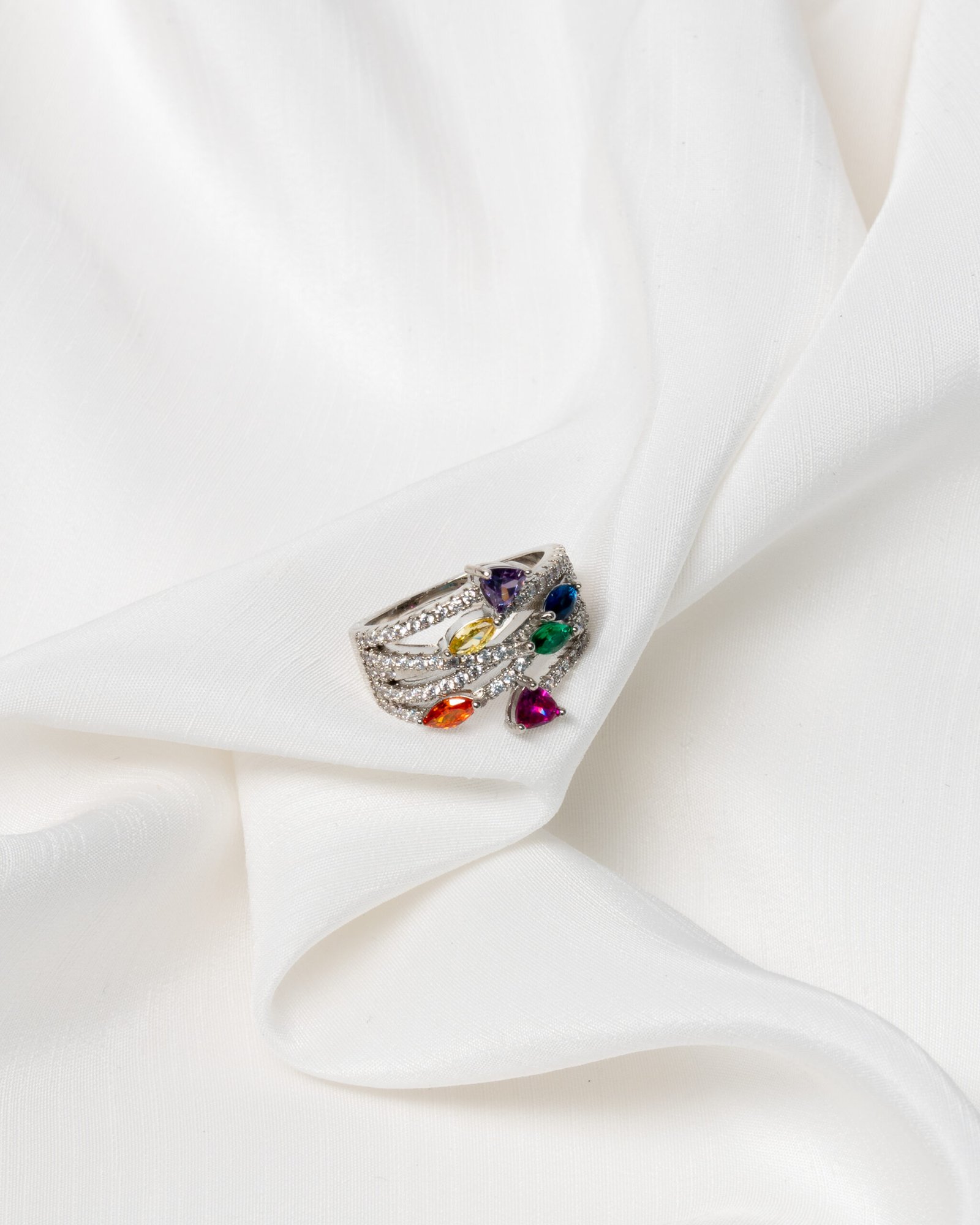 Δαχτυλίδι με Άσπρες και Χρωματιστές Πέτρες Ζιργκόν