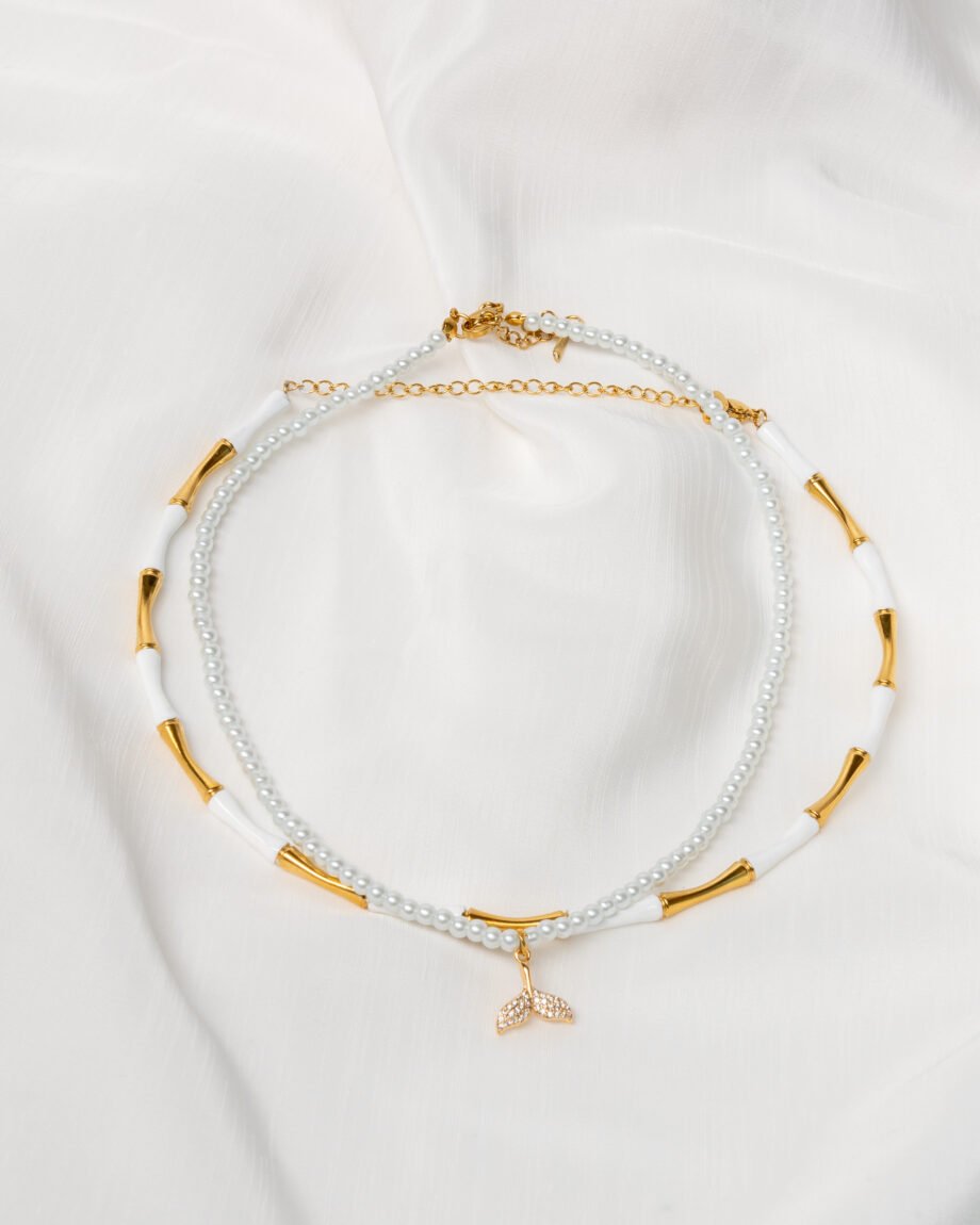 Κρεμαστό  Choker με Χρυσά και Άσπρα Στοιχεία