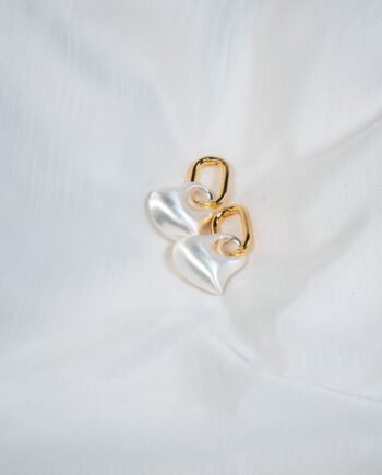 Σκουλαρίκια Κρίκοι με Ασημί Καρδιά Περλέ