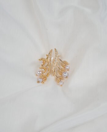 Σκουλαρίκια Χρυσά Καρφωτά με Ζιργκόν και Πέρλες