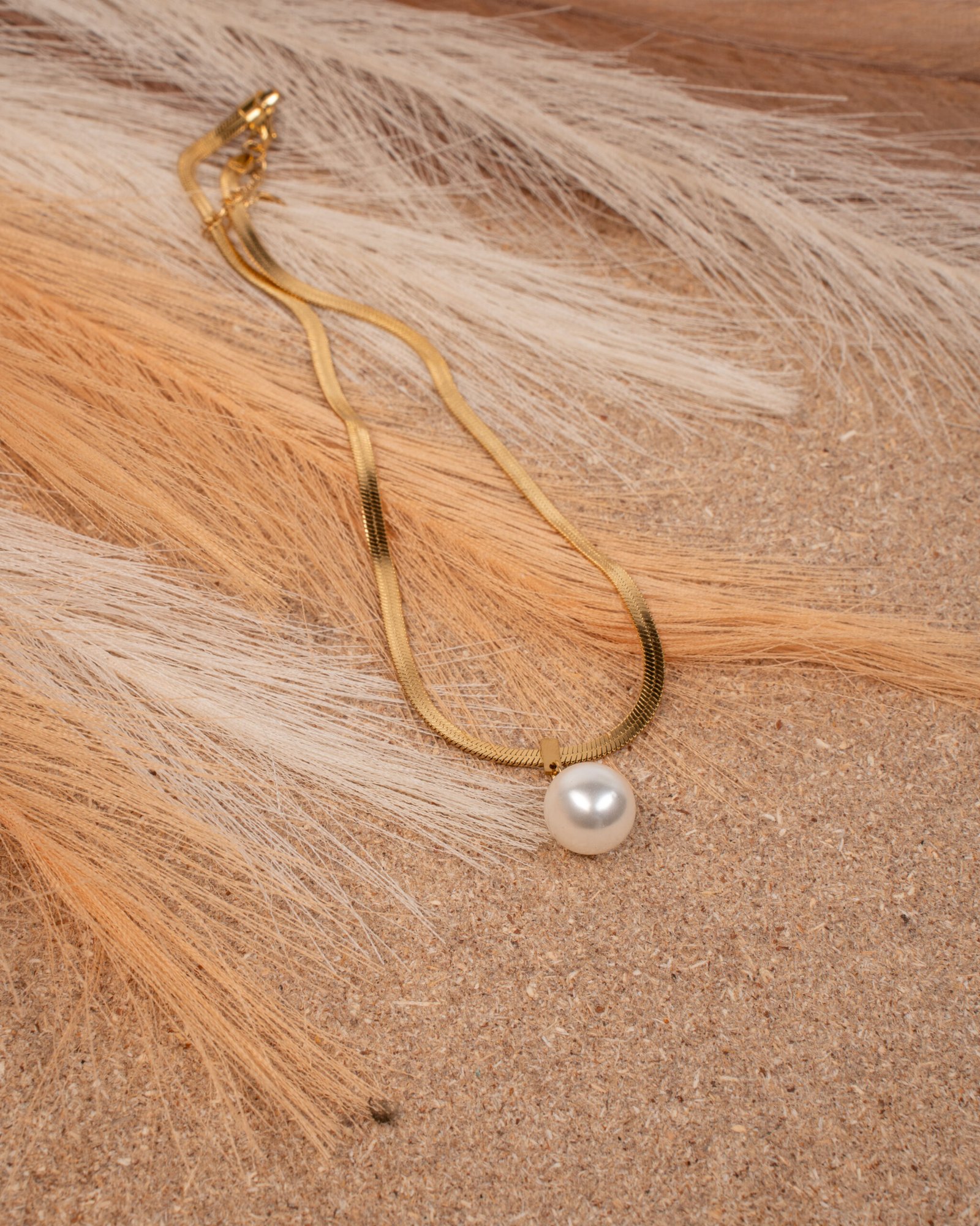 Κρεμαστό Χρυσό με Πέρλα και Αλυσίδα Φίδι